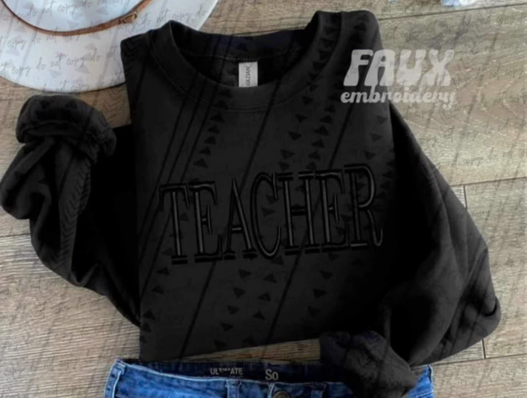 teacher faux embroidered