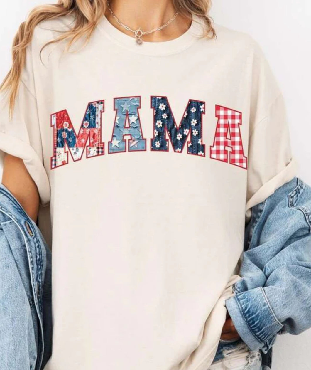 mama patriotic pattern tee