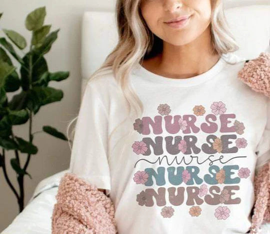 Boho nurse white short sleeve tee