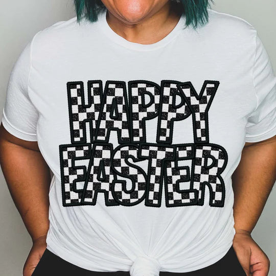 Happy Easter checkered tee