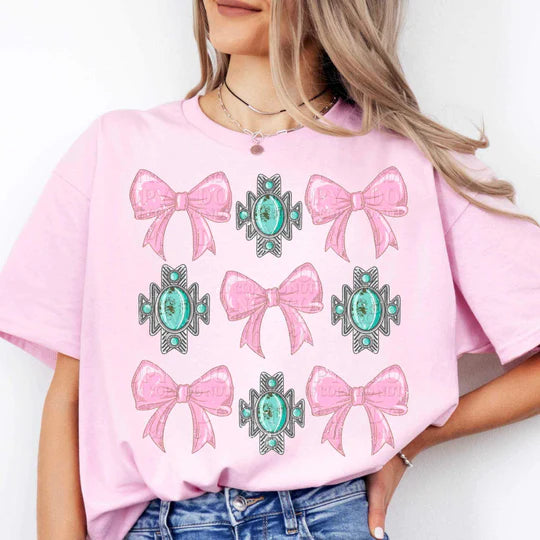 Turquoise & bows tee