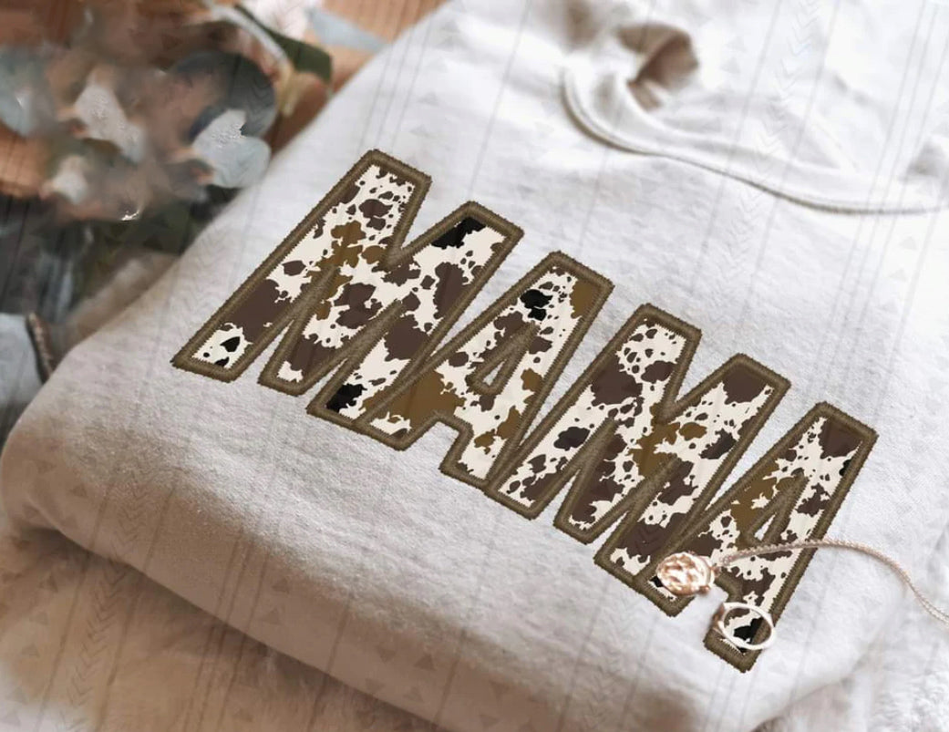 MAMA cowhide faux embroidered short sleeve tee