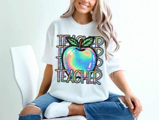 Holographic apple teacher tee