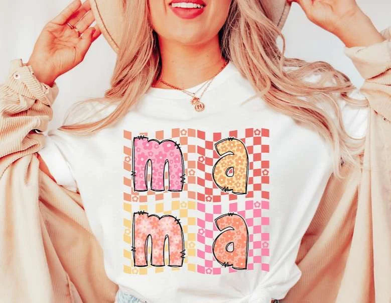 Checkered & daisy mama tee