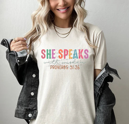 She speaks with wisdom tee