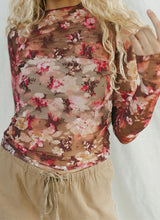 Load image into Gallery viewer, Floral Print Sheer Mesh Long Sleeve Top
