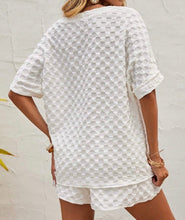 Load image into Gallery viewer, Textured Split Neck Top and Drawstring Shorts Set
