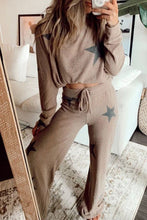 Load image into Gallery viewer, Retro Star Print Loose Long Sleeve Drawstring Wide Leg 2pcs Lounge Set
