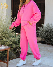 Load image into Gallery viewer, Raw Edge Half Buttons Pullover and Jogger Pants Set
