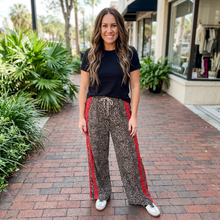 Load image into Gallery viewer, Wild Leopard Print Contrast Lace Striped Detail Drawstring Pants
