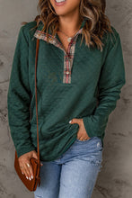 Load image into Gallery viewer, Geometric Texture Plaid Trim Sweatshirt
