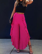 Load image into Gallery viewer, Rose Ruffle Slit High Waist Wide Leg Pants
