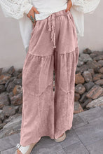 Load image into Gallery viewer, Mineral Wash Tiered Wide Leg Patchwork Drawstring Pants
