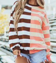 Load image into Gallery viewer, Stripe Color Block Drop Shoulder Pullover Sweatshirt
