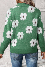 Load image into Gallery viewer, Floral Pattern Half Zip Drop Shoulder Sweater

