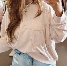 Load image into Gallery viewer, Raw Edge Flower Patch Drop Shoulder Casual Top
