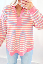Load image into Gallery viewer, Stripe Buttoned V Neck Collared Drop Shoulder Top
