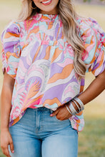Load image into Gallery viewer, Abstract Print Bubble Sleeve Smock Detail Blouse
