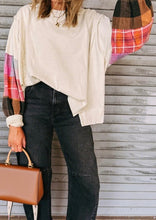 Load image into Gallery viewer, Contrast Plaid Long Sleeve Exposed Seam Patchwork Top
