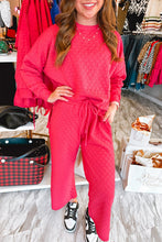 Load image into Gallery viewer, Checkered Textured Split Pullover Top and Pants Set
