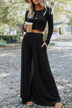 Load image into Gallery viewer, Solid Color Ribbed Crop Top Long Pants Set
