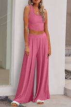 Load image into Gallery viewer, Textured Sleeveless Crop Top and Wide Leg Pants Outfit
