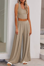 Load image into Gallery viewer, Textured Sleeveless Crop Top and Wide Leg Pants Outfit
