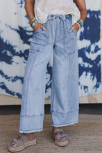 Load image into Gallery viewer, Drawstring Seam Detail Raw Hem Wide Leg Denim Pants
