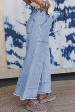 Load image into Gallery viewer, Drawstring Seam Detail Raw Hem Wide Leg Denim Pants
