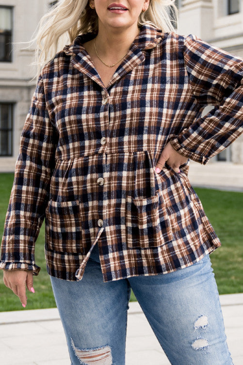Plaid Print Button Down Plus Size Top