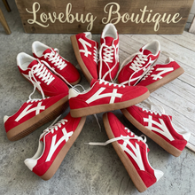 Load image into Gallery viewer, Red Patchwork Detail Lace Up Sneakers
