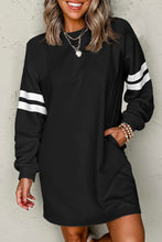 Load image into Gallery viewer, Varsity Contrast Banded Sleeve Shift Sweatshirt Dress
