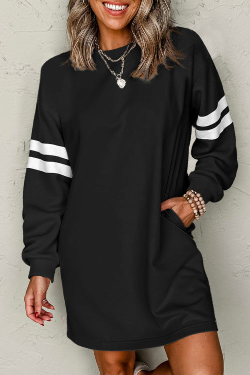 Varsity Contrast Banded Sleeve Shift Sweatshirt Dress