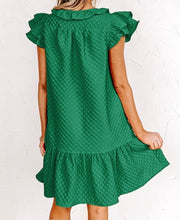 Load image into Gallery viewer, Green Flutter Sleeve Ruffled Textured Shift Dress
