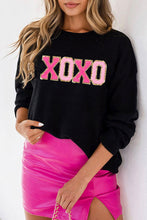 Load image into Gallery viewer, XOXO Glitter Print Round Neck Casual Sweater
