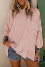 Load image into Gallery viewer, Ribbed Roll-tab Sleeve Chest Pocket Oversize Top
