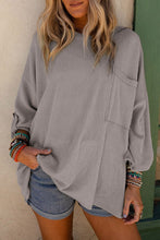Load image into Gallery viewer, Ribbed Roll-tab Sleeve Chest Pocket Oversize Top

