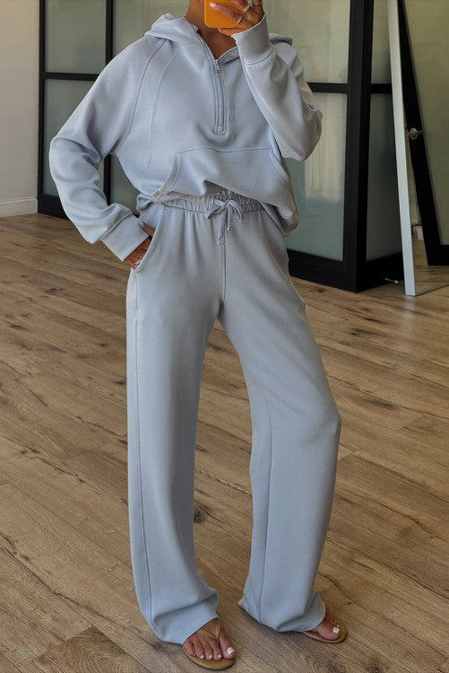 Half Zip Thumbhole Sleeve Hoodie Active Pants 2pcs Outfit