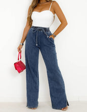 Load image into Gallery viewer, Drawstring Elastic Waist Wide Leg Jeans Item
