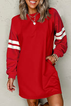 Load image into Gallery viewer, Varsity Contrast Banded Sleeve Shift Sweatshirt Dress
