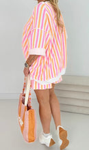 Load image into Gallery viewer, Stripe Drop Shoulder Half Sleeve Loose Tee and Shorts Casual Set
