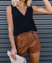 Load image into Gallery viewer, Faux Leather Pleated Casual Shorts
