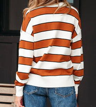Load image into Gallery viewer, Stripe Ribbed Polo Collar Drop Shoulder Sweater
