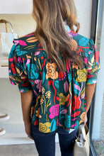 Load image into Gallery viewer, Floral Print Puff Sleeve Tied V Neck Blouse
