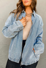 Load image into Gallery viewer, Elastic Edge Collared Zip Up Denim Jacket With Pocket
