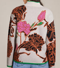 Load image into Gallery viewer, Floral Pattern Knit Quarter Zip Stand Neck Sweater
