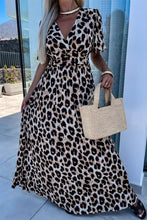 Load image into Gallery viewer, Leopard V Neck Cinched High Waist Open Back Maxi Dress
