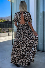 Load image into Gallery viewer, Leopard V Neck Cinched High Waist Open Back Maxi Dress
