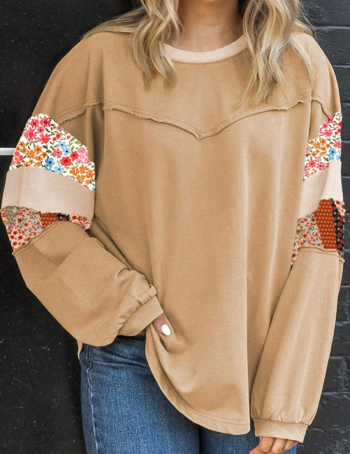Exposed Seam Floral Mixed Patchwork Relaxed Plus Size Top