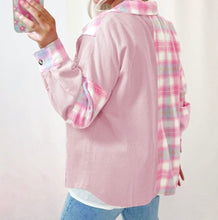 Load image into Gallery viewer, Brushed Plaid Corduroy Flap Pockets Patchwork Shacket
